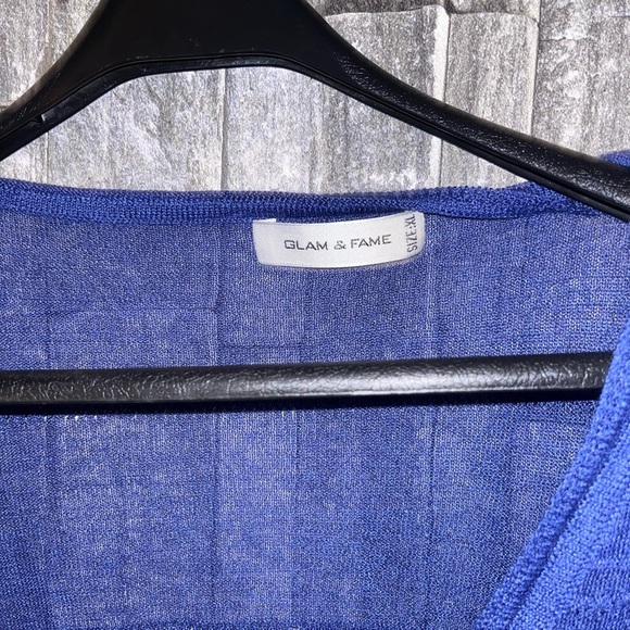 Glam & Fame Blue Open-Front Light Weight Cardigan Sweater - Picture 3 of 3